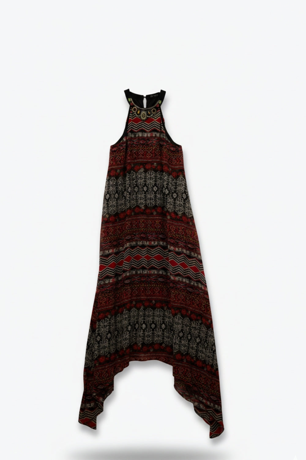 Q2 Red Boho Midi Dress with Tribal Print