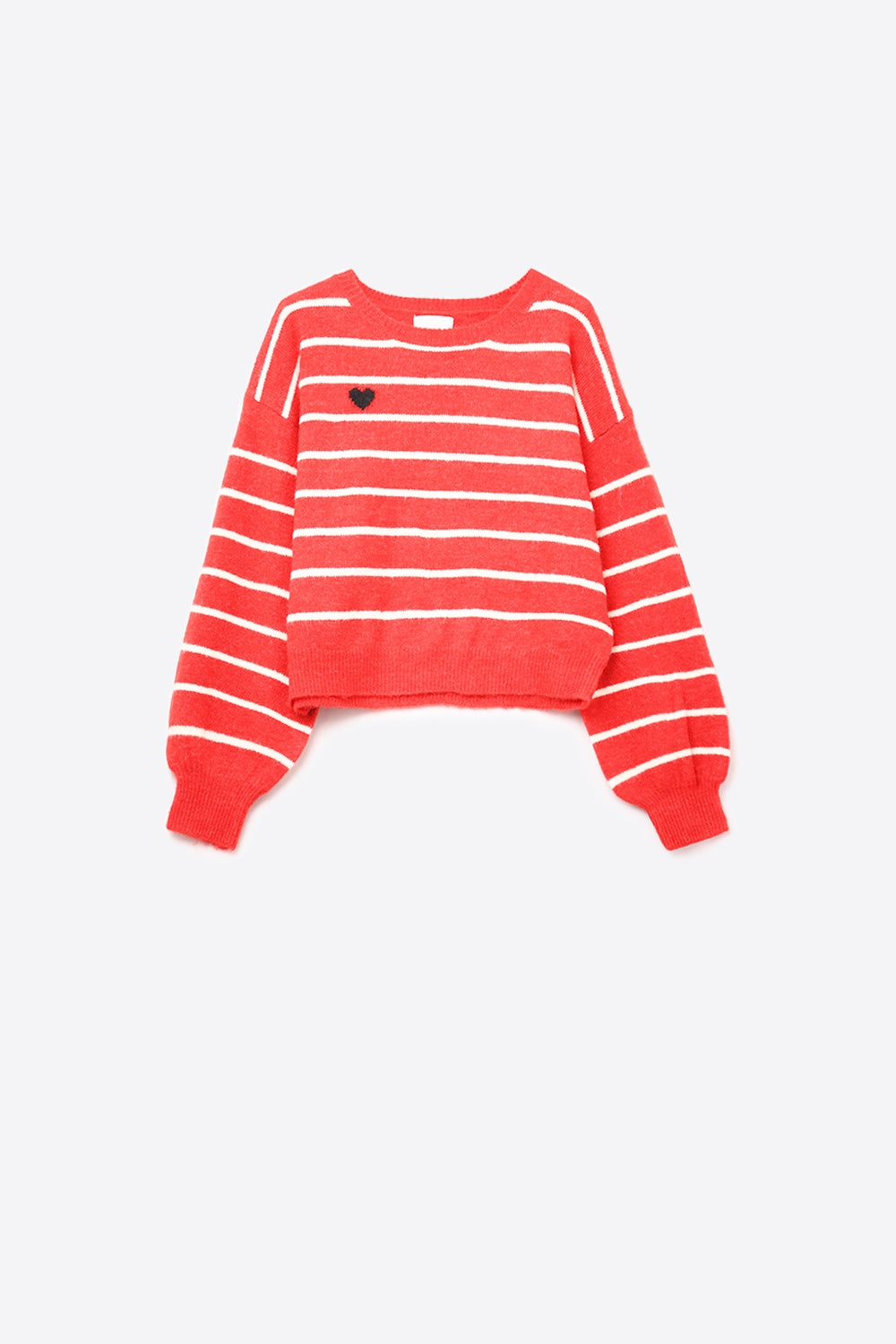 Q2 Red striped knit sweater with red heart detail