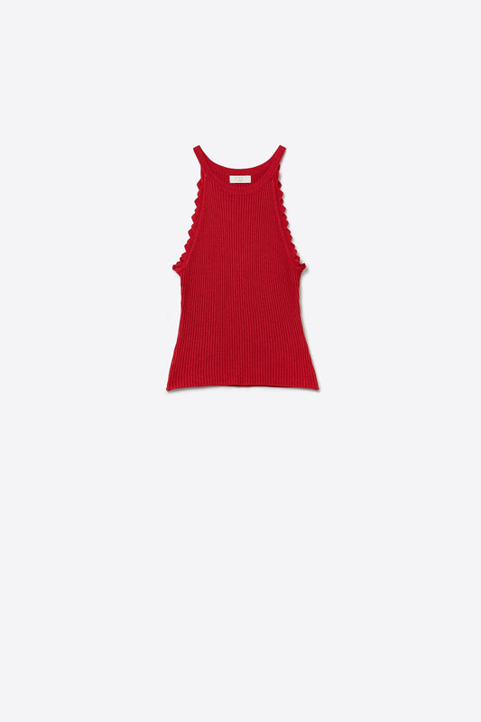 Q2 Red Tank Top with Ribbed Underarm Detail