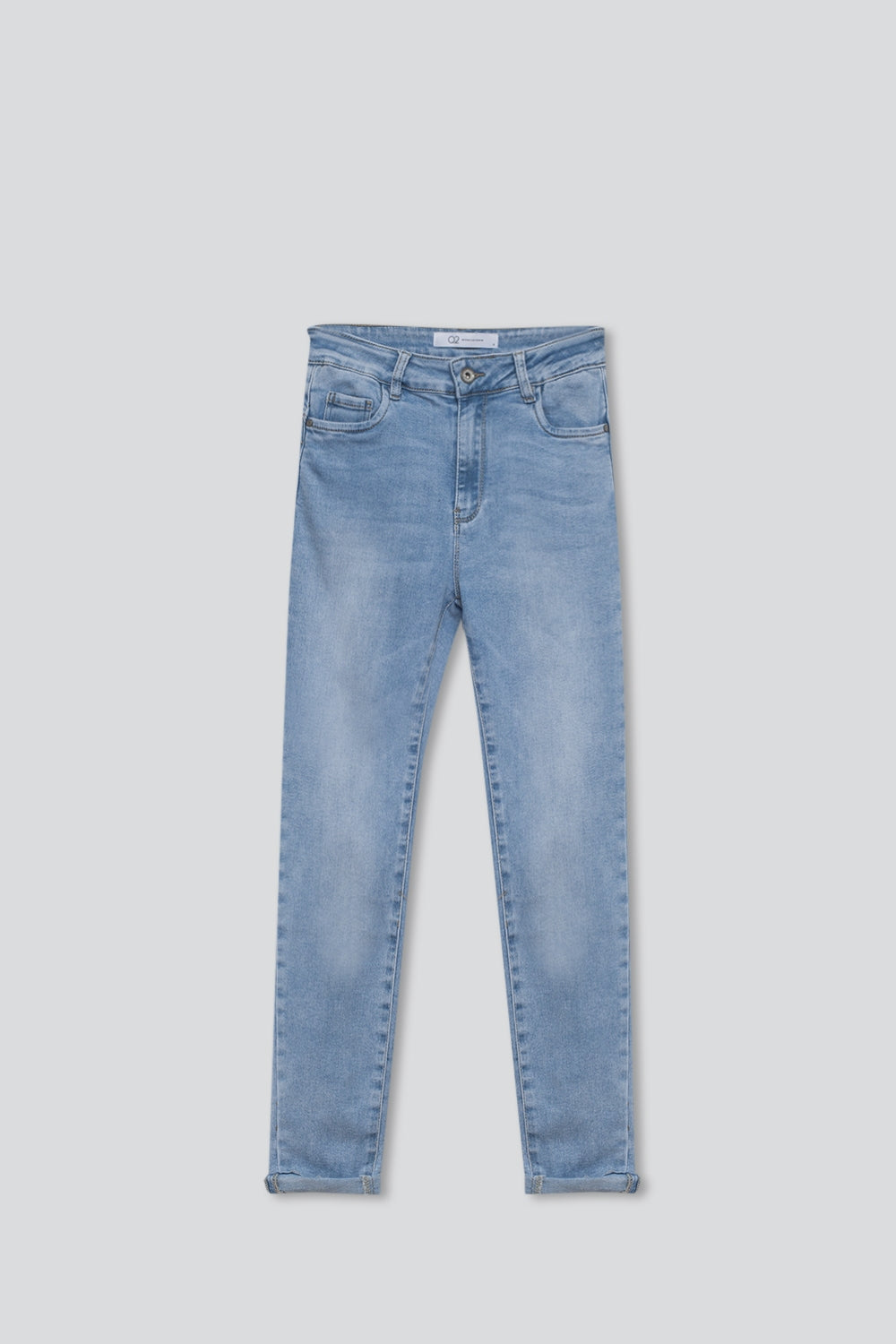 Calças de ganga super skinny de cintura regular com lavagem clara e 5 bolsos