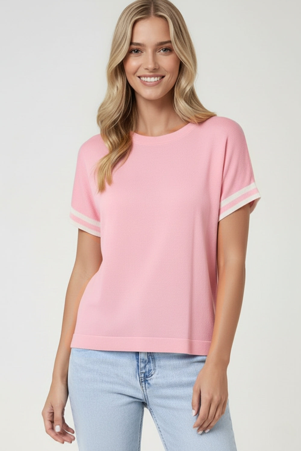 Relashed Fit Trui In roze met wit contrastdetail