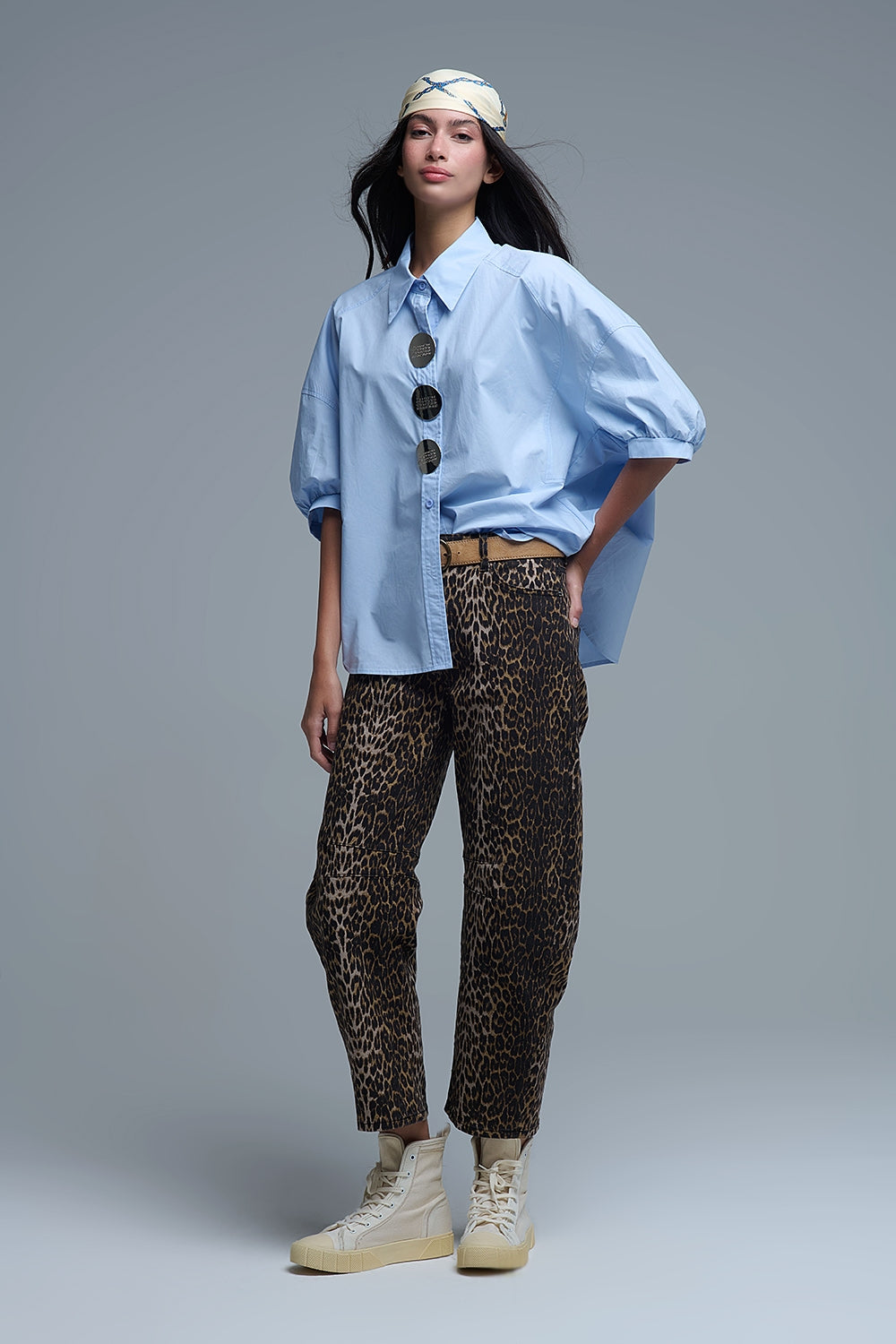 Relaxed 3/4 Sleeve Poplin Shirt With Button Detail