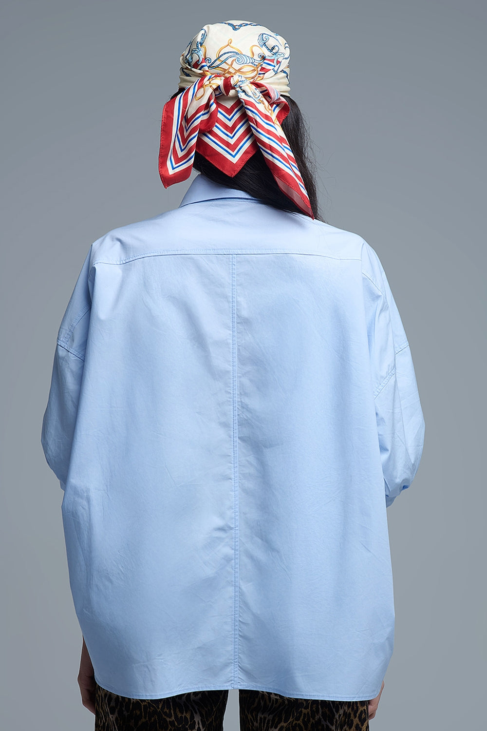 Relaxed 3/4 Sleeve Poplin Shirt With Button Detail