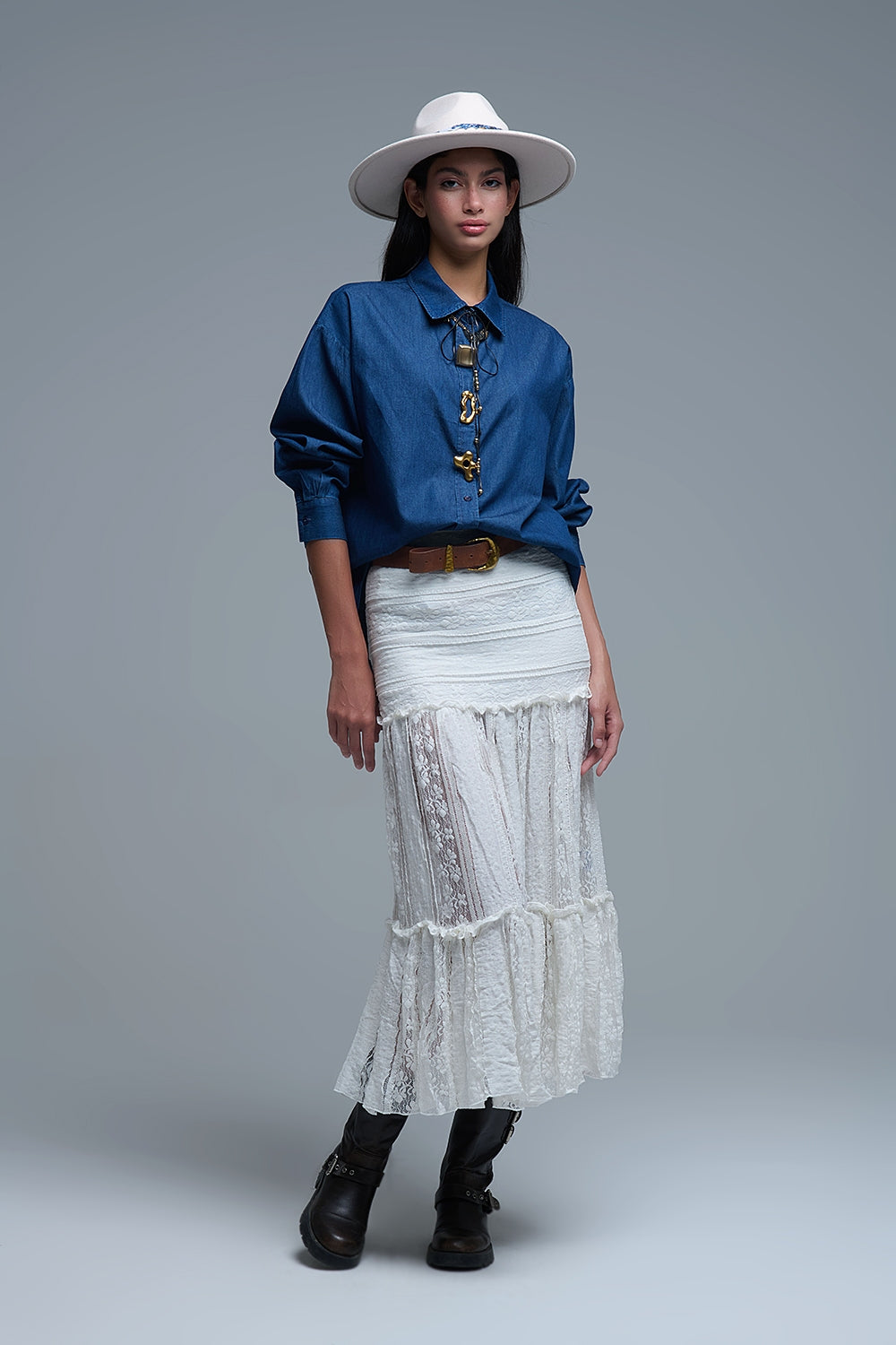 Relaxed Denim Shirt With Gold Abstract Buttons