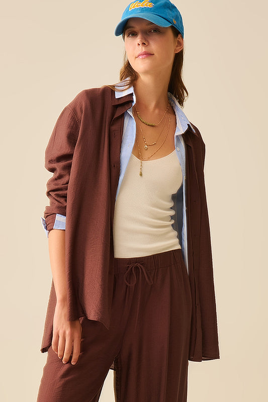 Q2 relaxed fit Brown Shirt long Sleeves