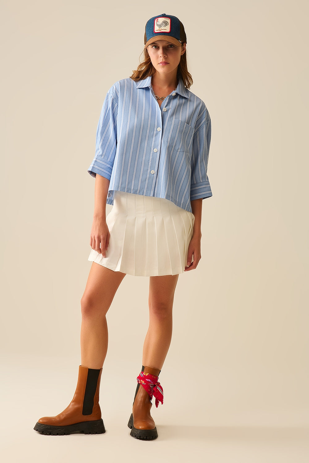 Relaxed fit Cropped Striped Shirt in Blue