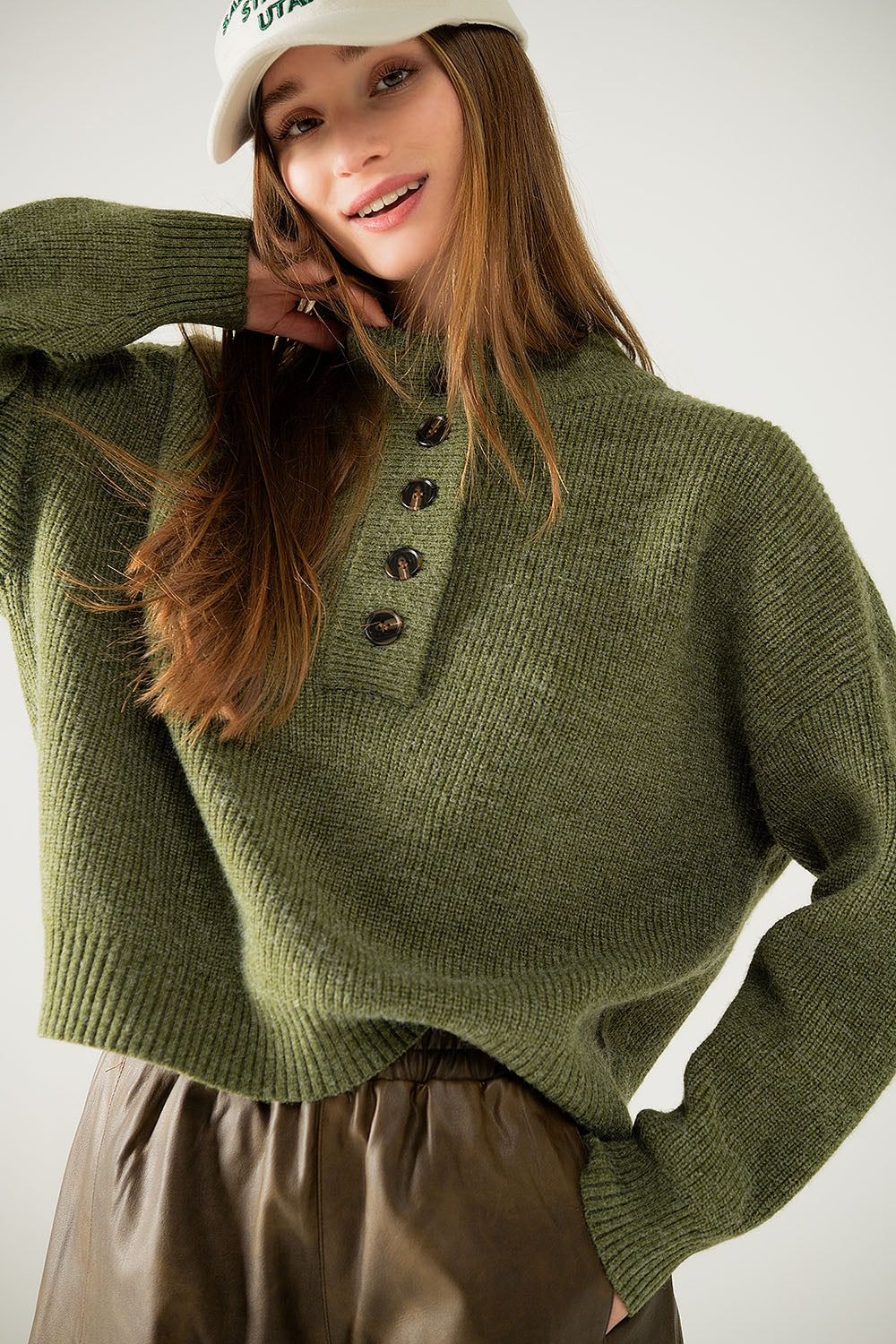 Relaxed Half-Button Sweater in green