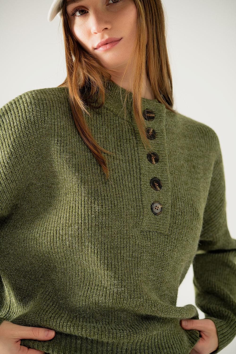 Relaxed Half-Button Sweater in green
