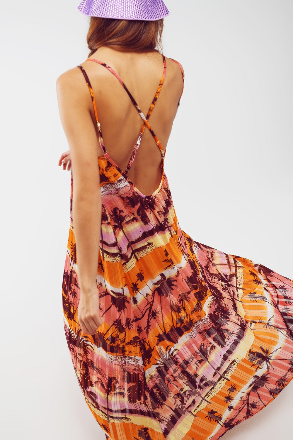Relaxed Open Back Maxi Dress In Tropical Pink Print