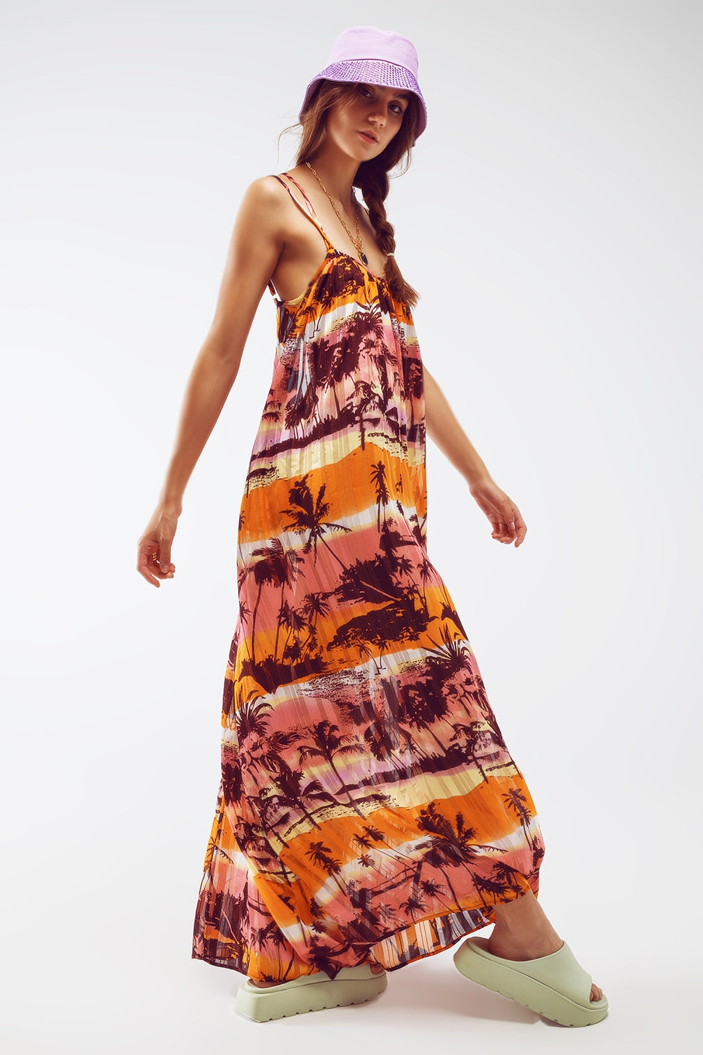 Relaxed Open Back Maxi Dress In Tropical Pink Print