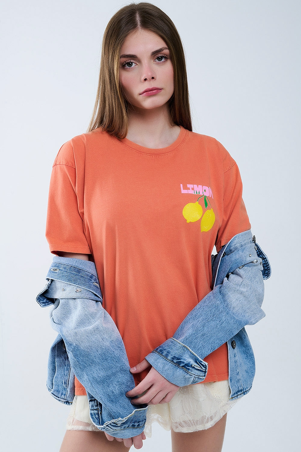 relaxed orange t-shirt with lemon print