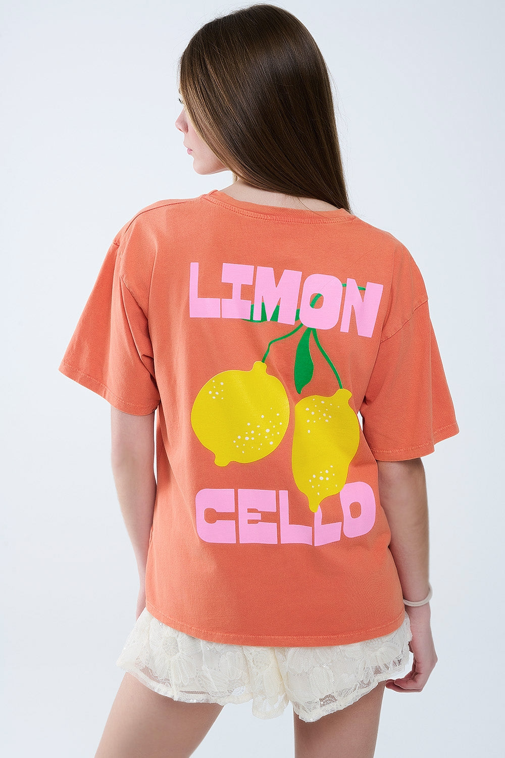 relaxed orange t-shirt with lemon print
