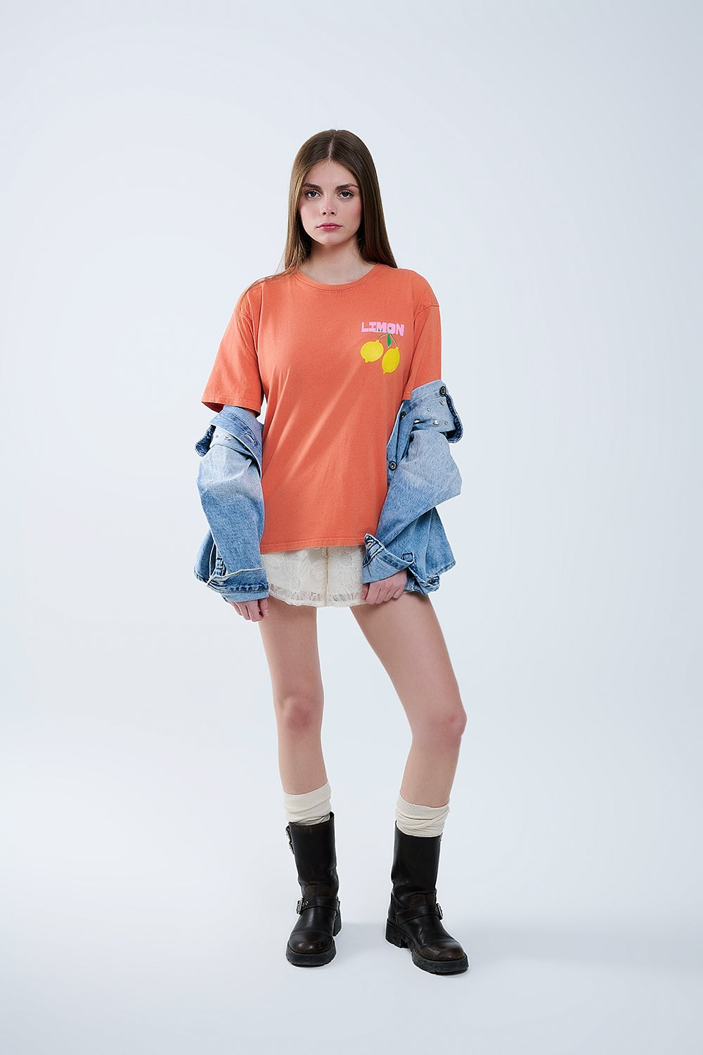 relaxed orange t-shirt with lemon print