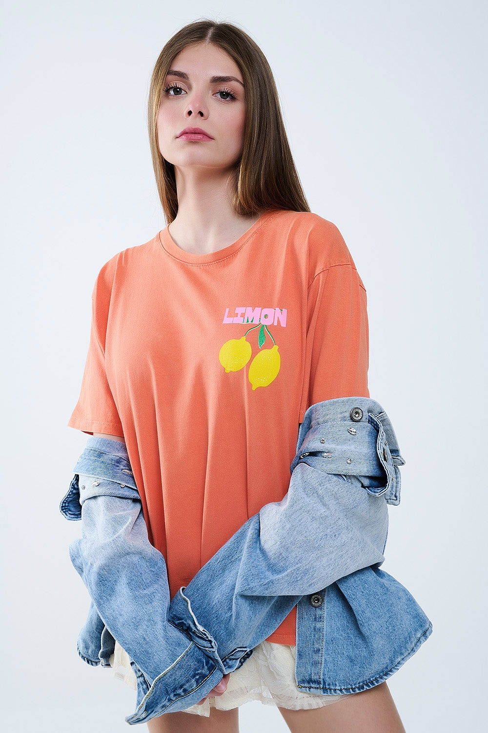 relaxed orange t-shirt with lemon print