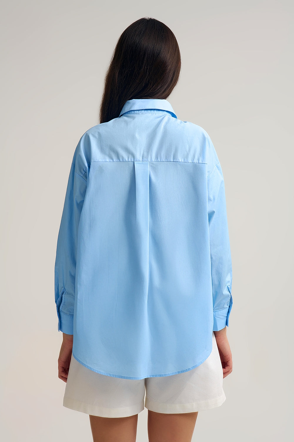 relaxed poplin Cotton Shirt in blue with Decorative Gold Buttons