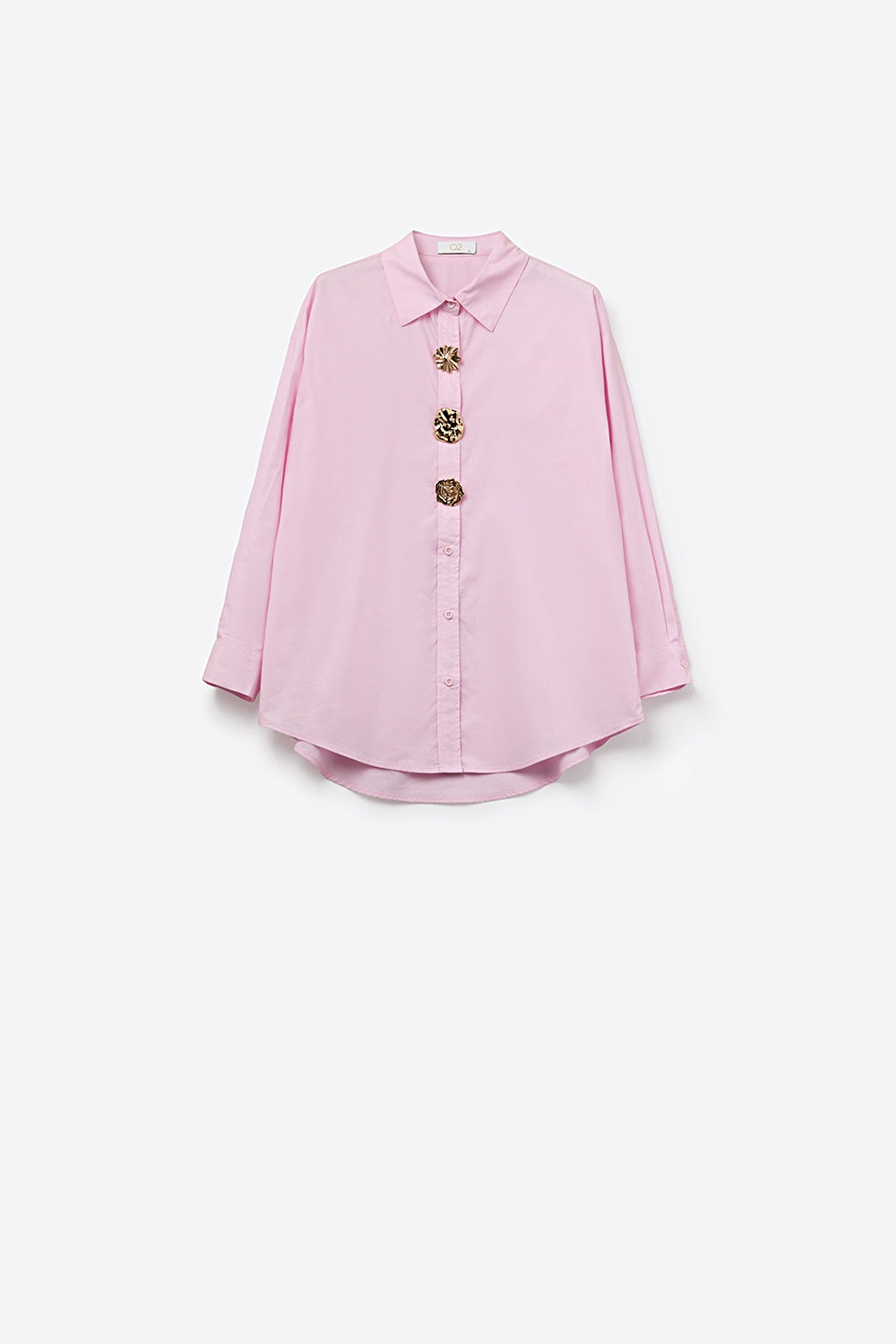 relaxed poplin Cotton Shirt in pink with Gold Buttons
