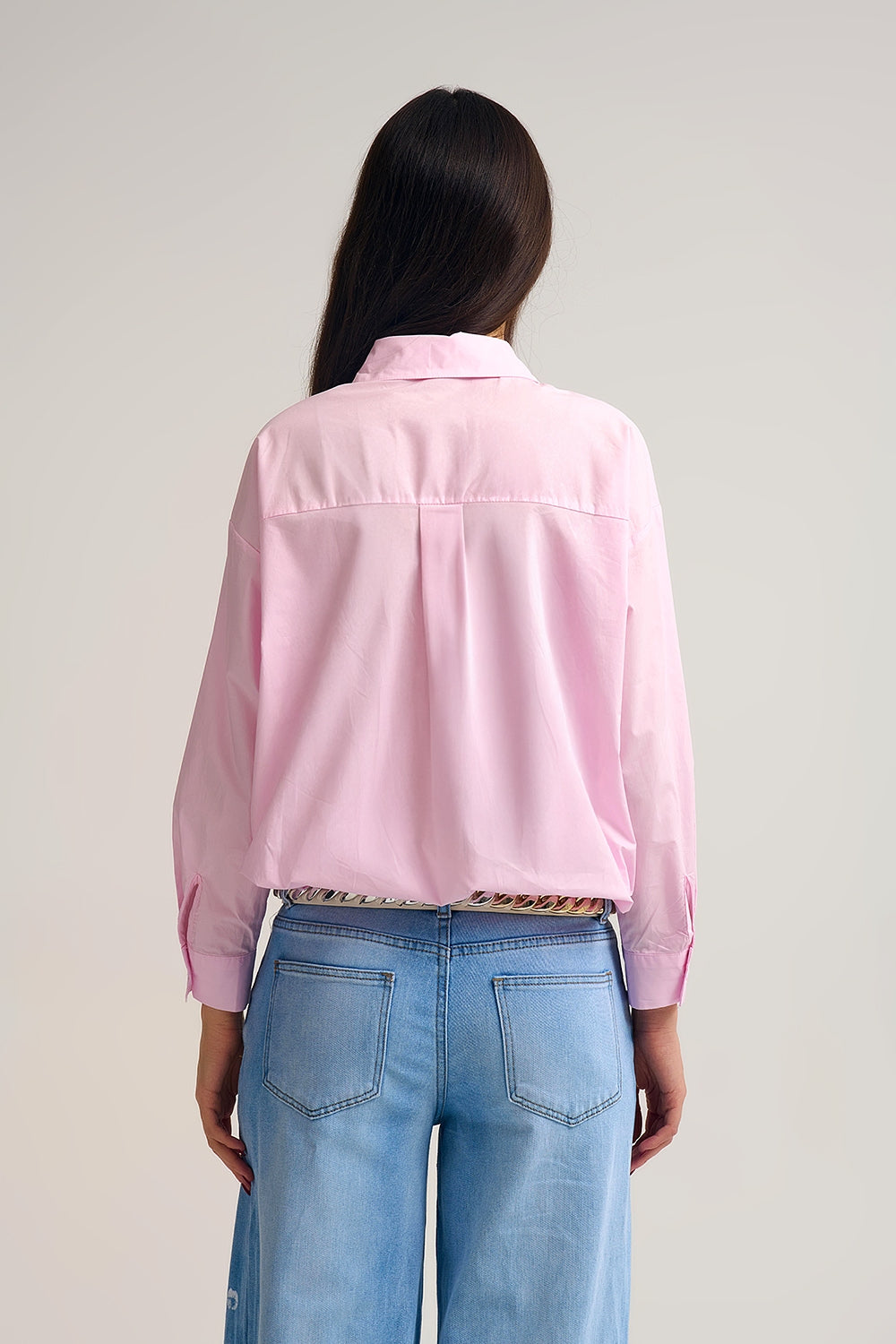 relaxed poplin Cotton Shirt in pink with Gold Buttons