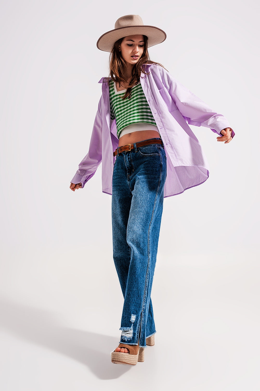 Relaxed poplin shirt in lilac