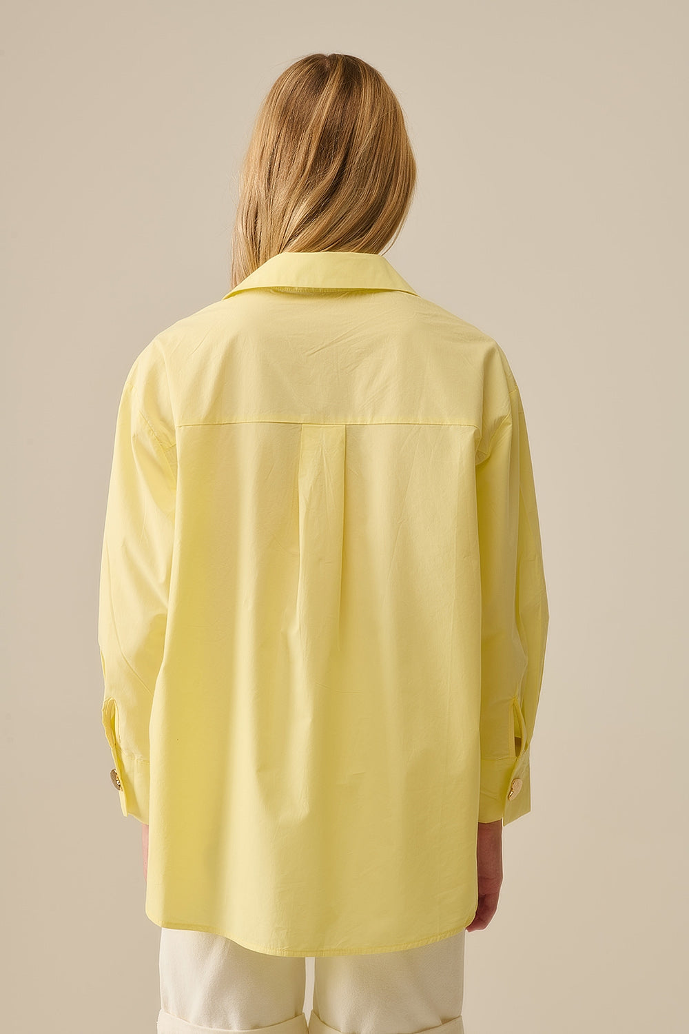 Relaxed Poplin Shirt With Gold Heart Buttons in yellow