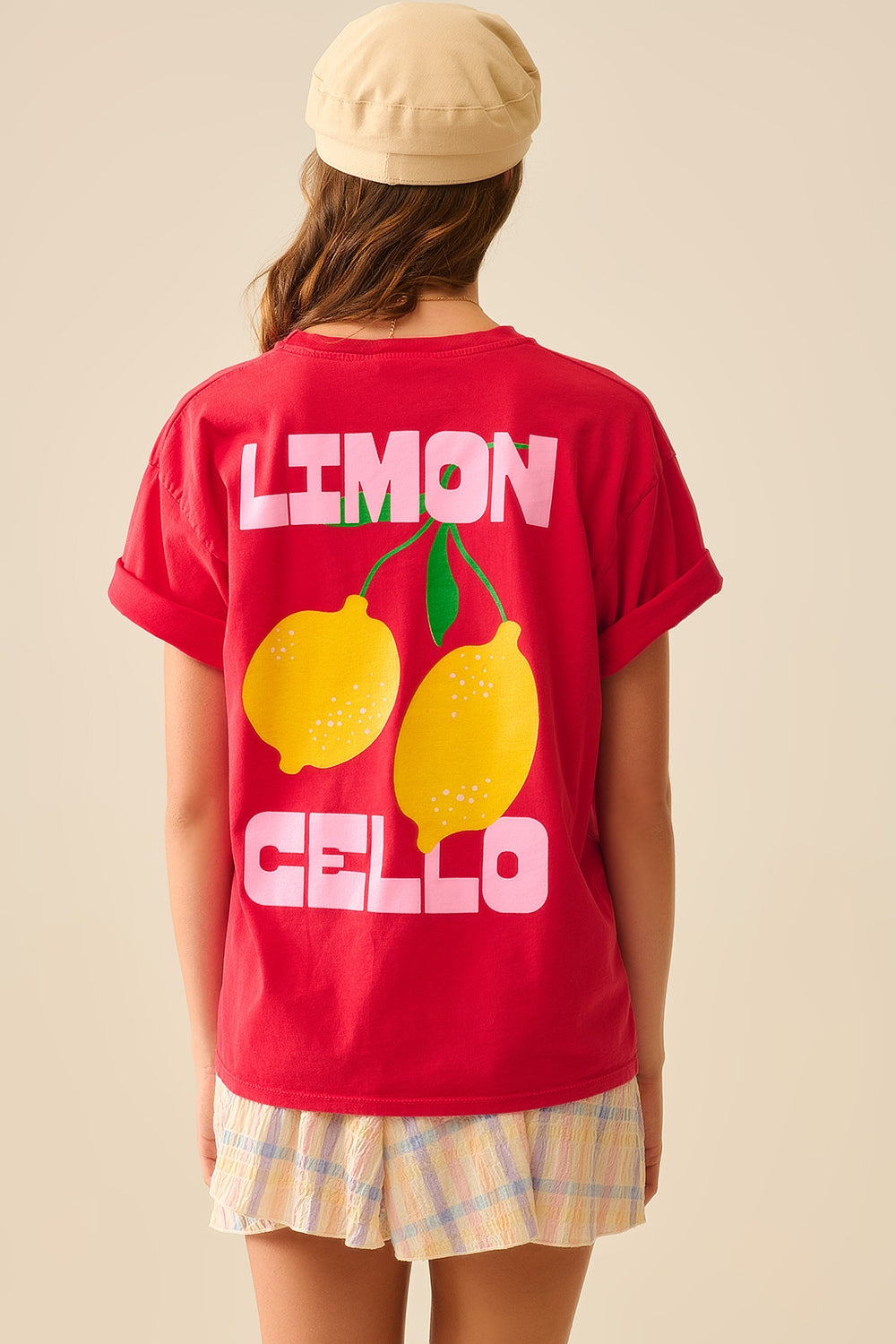 relaxed red t-shirt with lemon print made in Italy