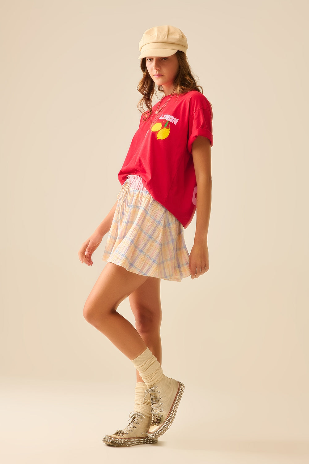 relaxed red t-shirt with lemon print made in Italy