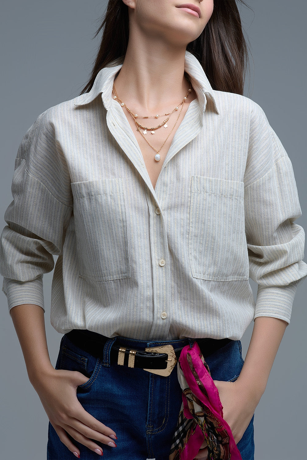 Relaxed Stripe Shirt With Oversized Chest Pockets