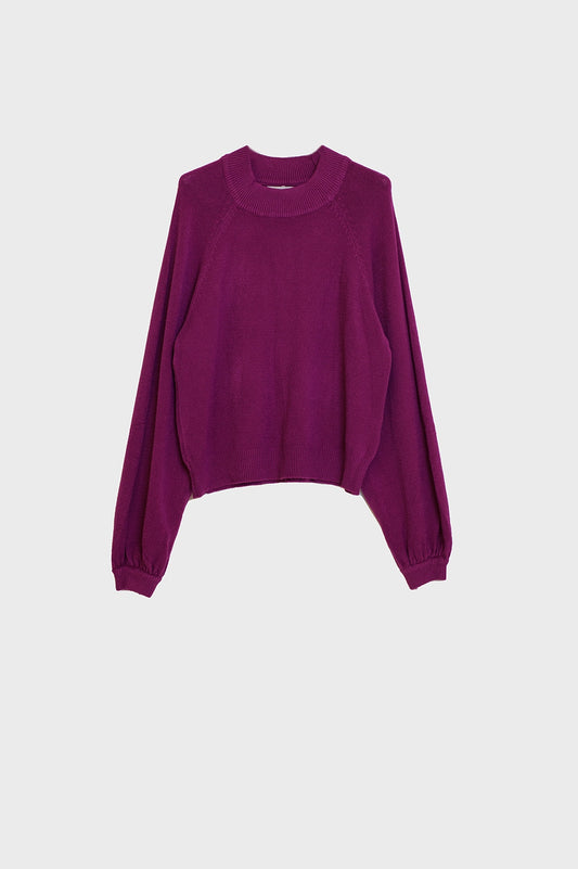 Q2 relaxed style aubergine jumper with balloon sleeves