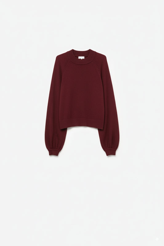 Q2 relaxed style burgundy jumper with balloon sleeves