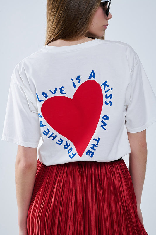 Q2 Relaxed white T-shirt featuring a heart design on both the front and back