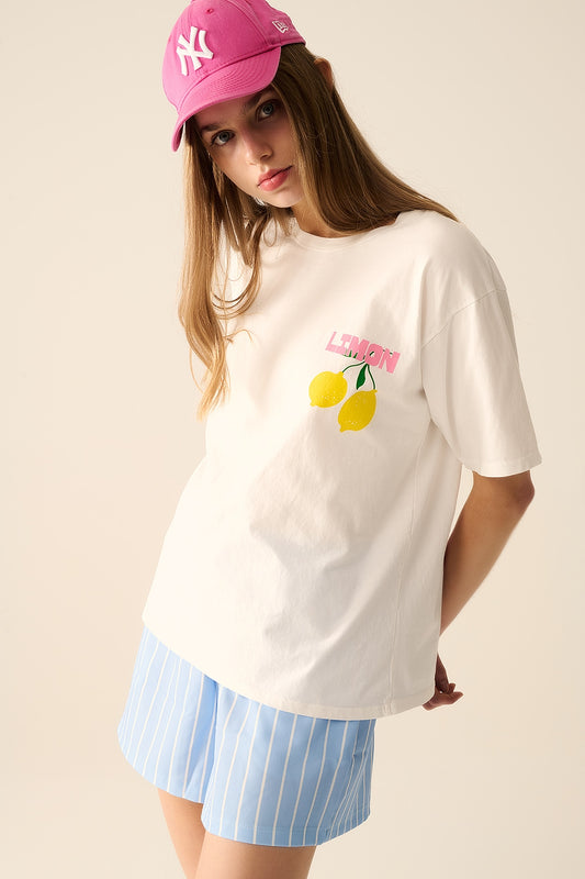 Q2 relaxed white t-shirt with lemon print