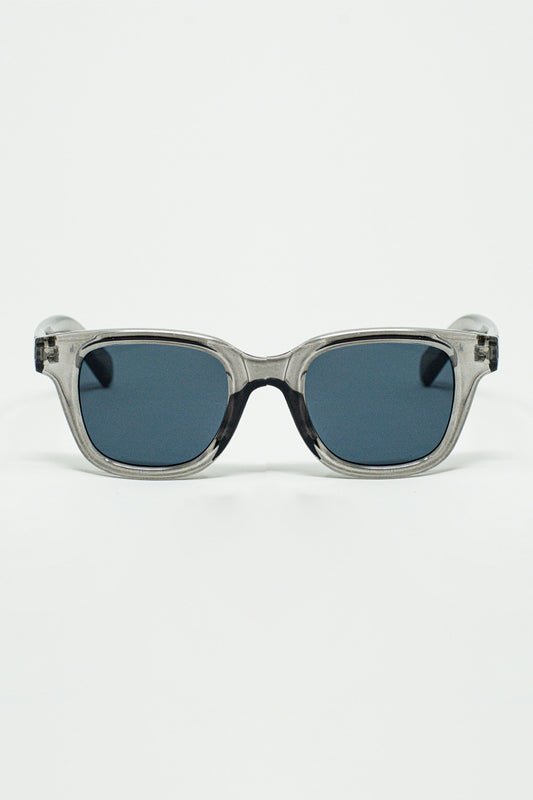 Q2 Retro Round Sunglasses With Smoke Black Lense and Transparent Gray Frame