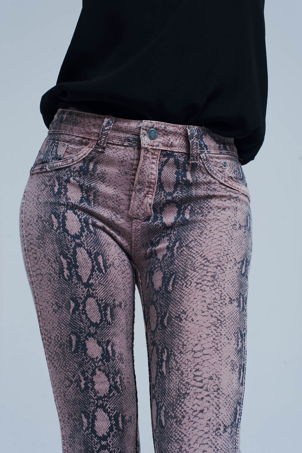 Reversible animal print pink jeans