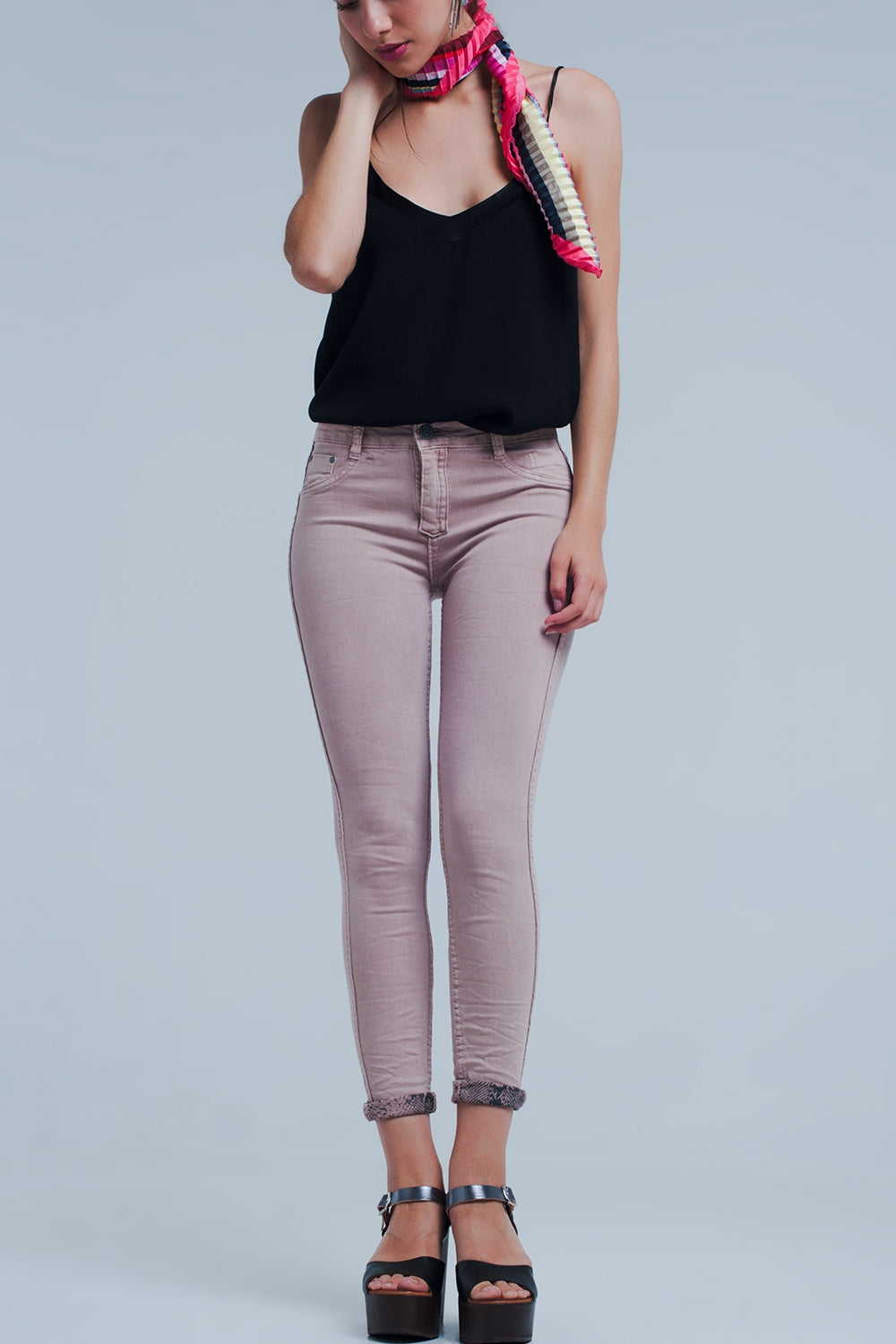 Reversible animal print pink jeans