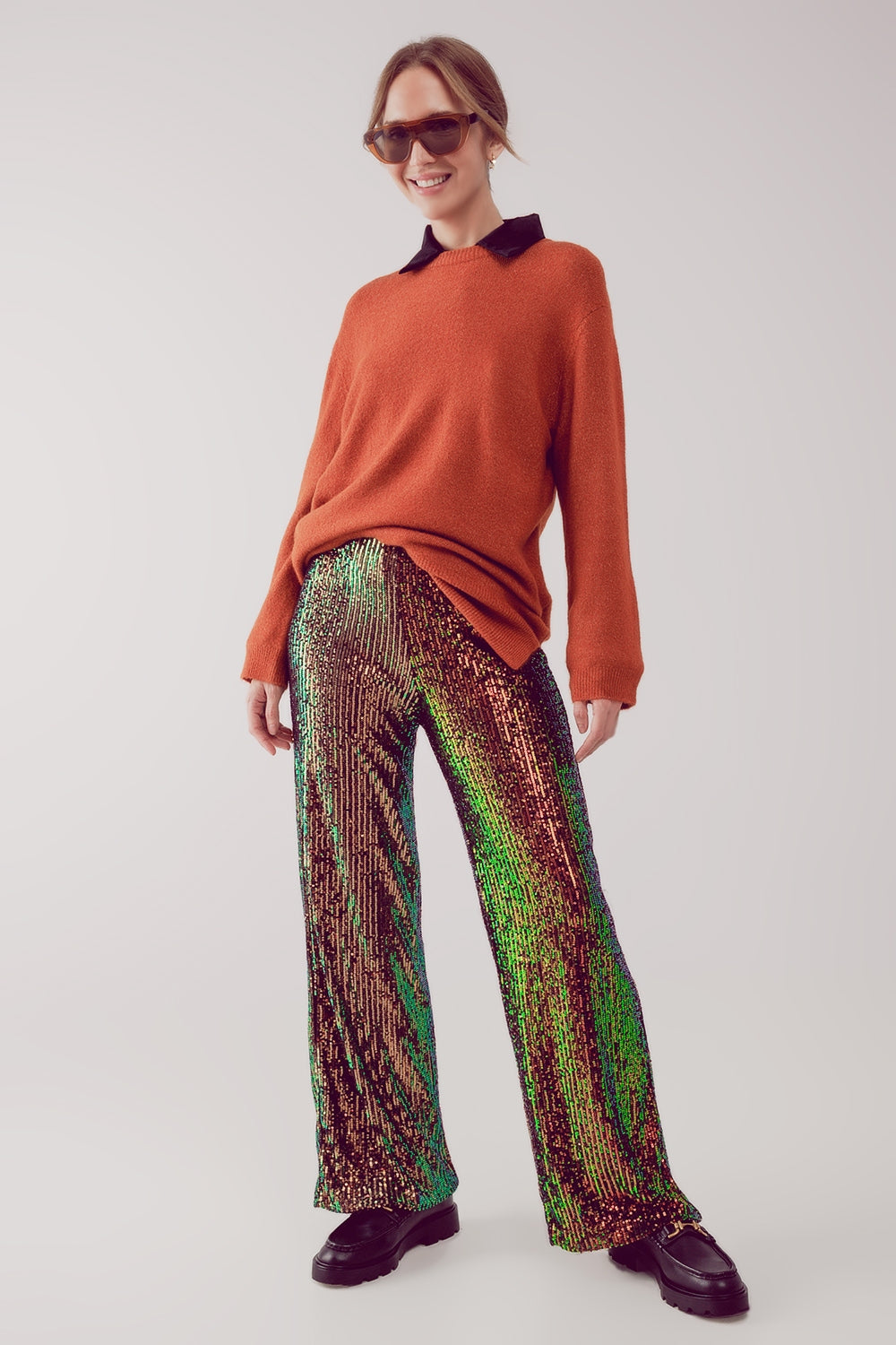 round neck oversized jumper dress in orange