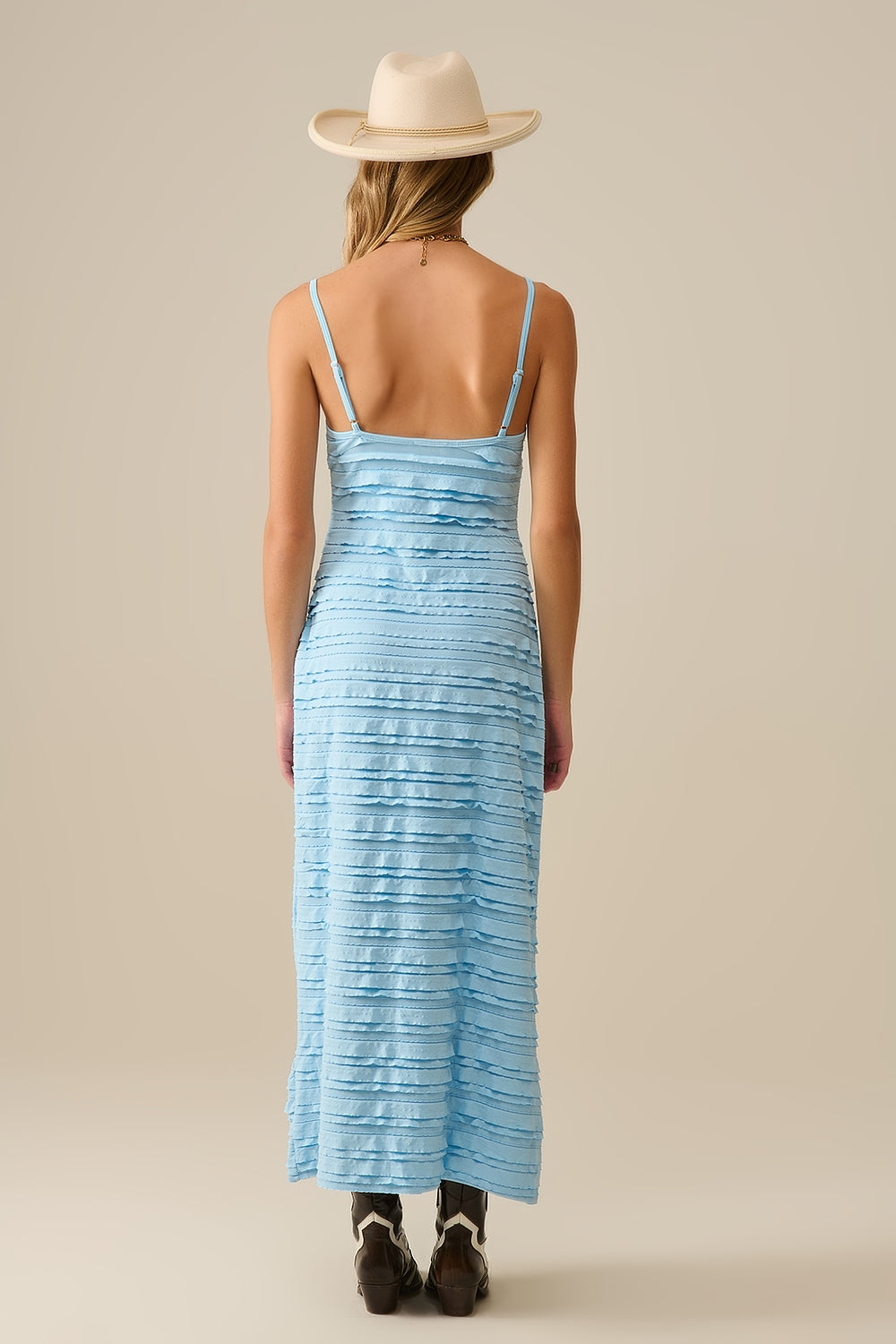 Ruffled maxi dress in Blue with straps