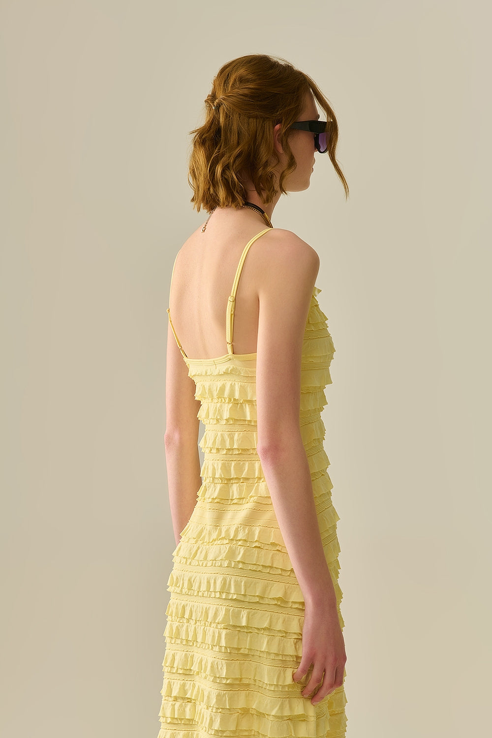 Ruffled maxi dress in yellow with straps