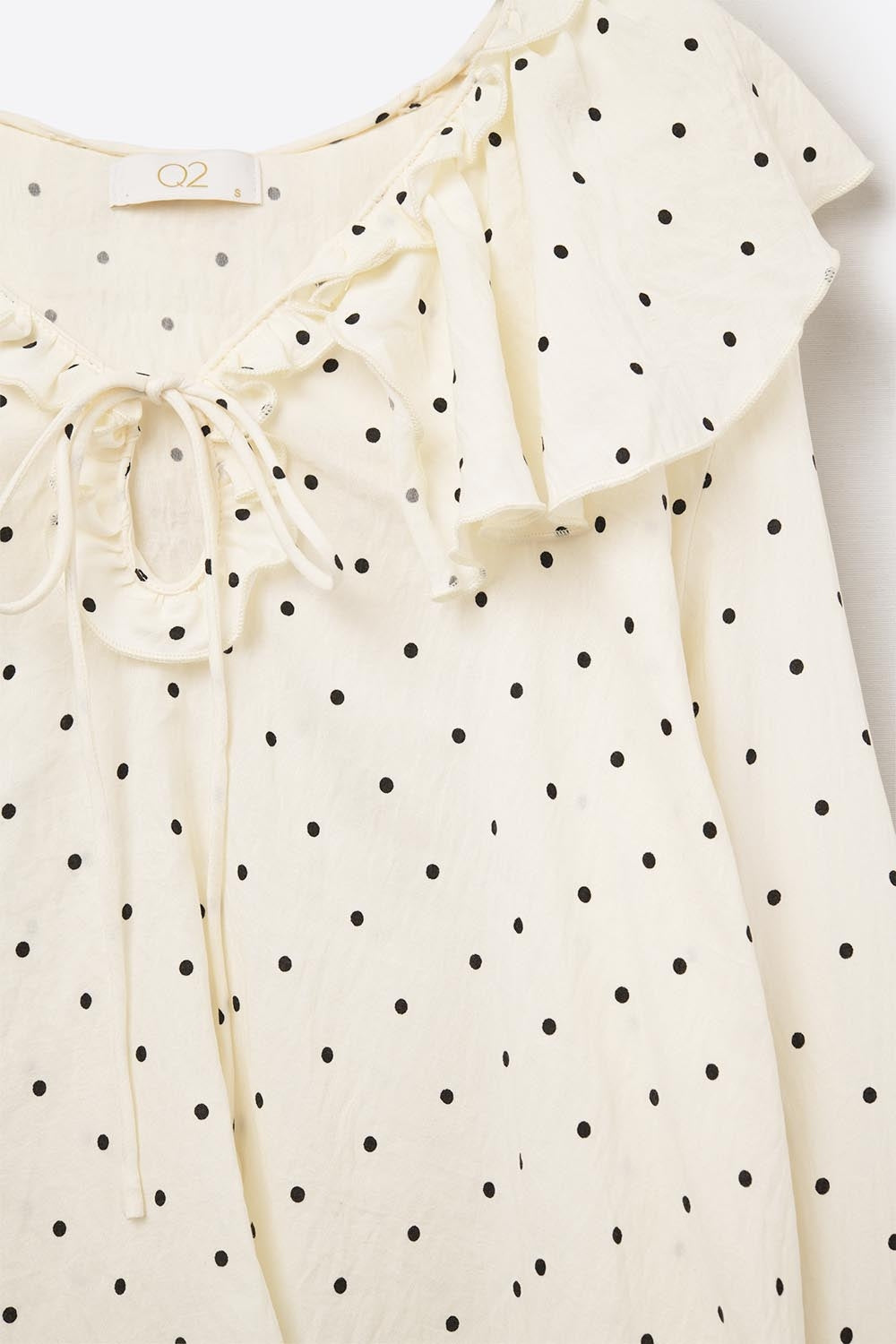 Ruffled Polka-Dot Blouse with Flared Sleeves