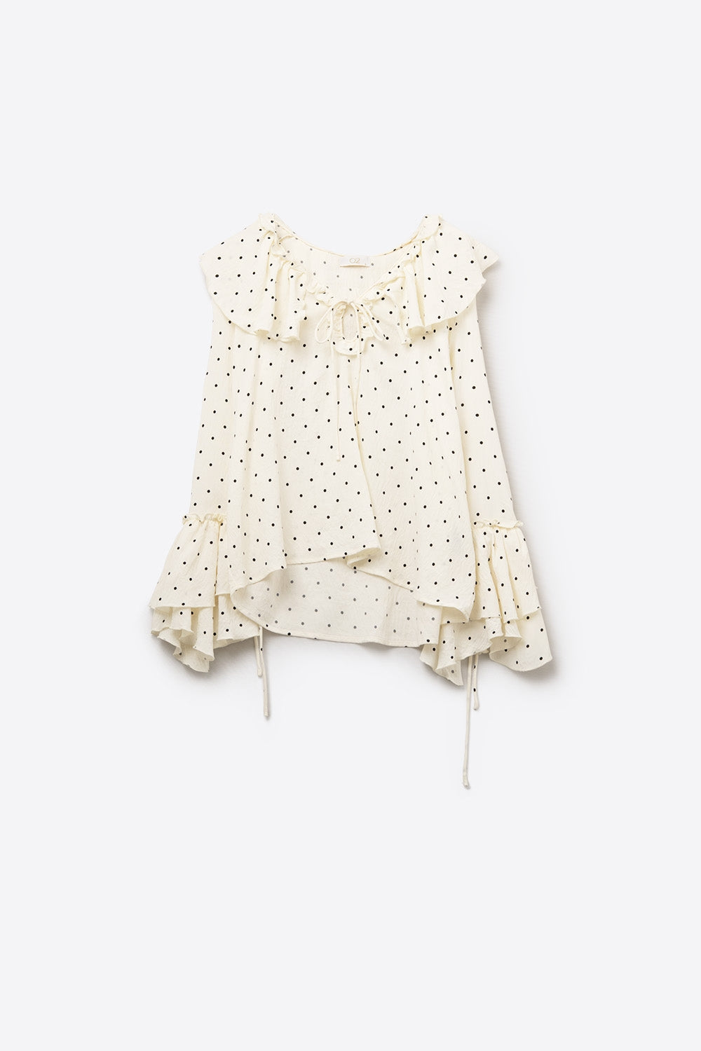 Ruffled Polka-Dot Blouse with Flared Sleeves
