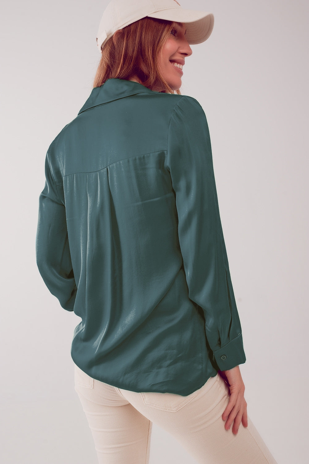 Satin shirt in green