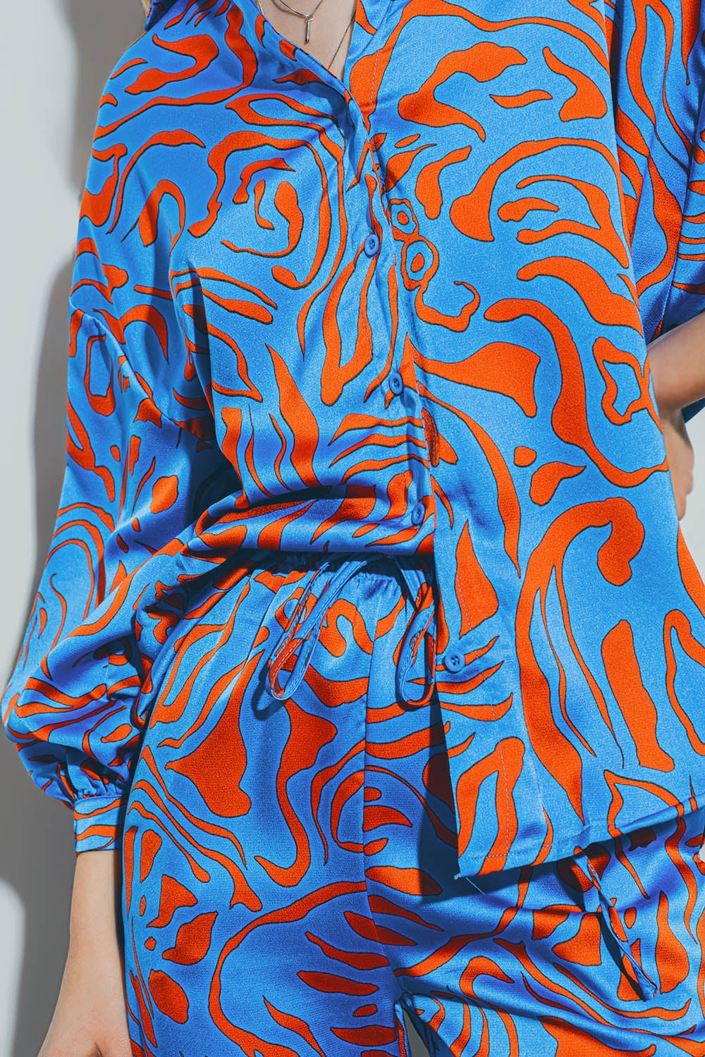 Satin Shirt with Balloon Sleeves in Blue