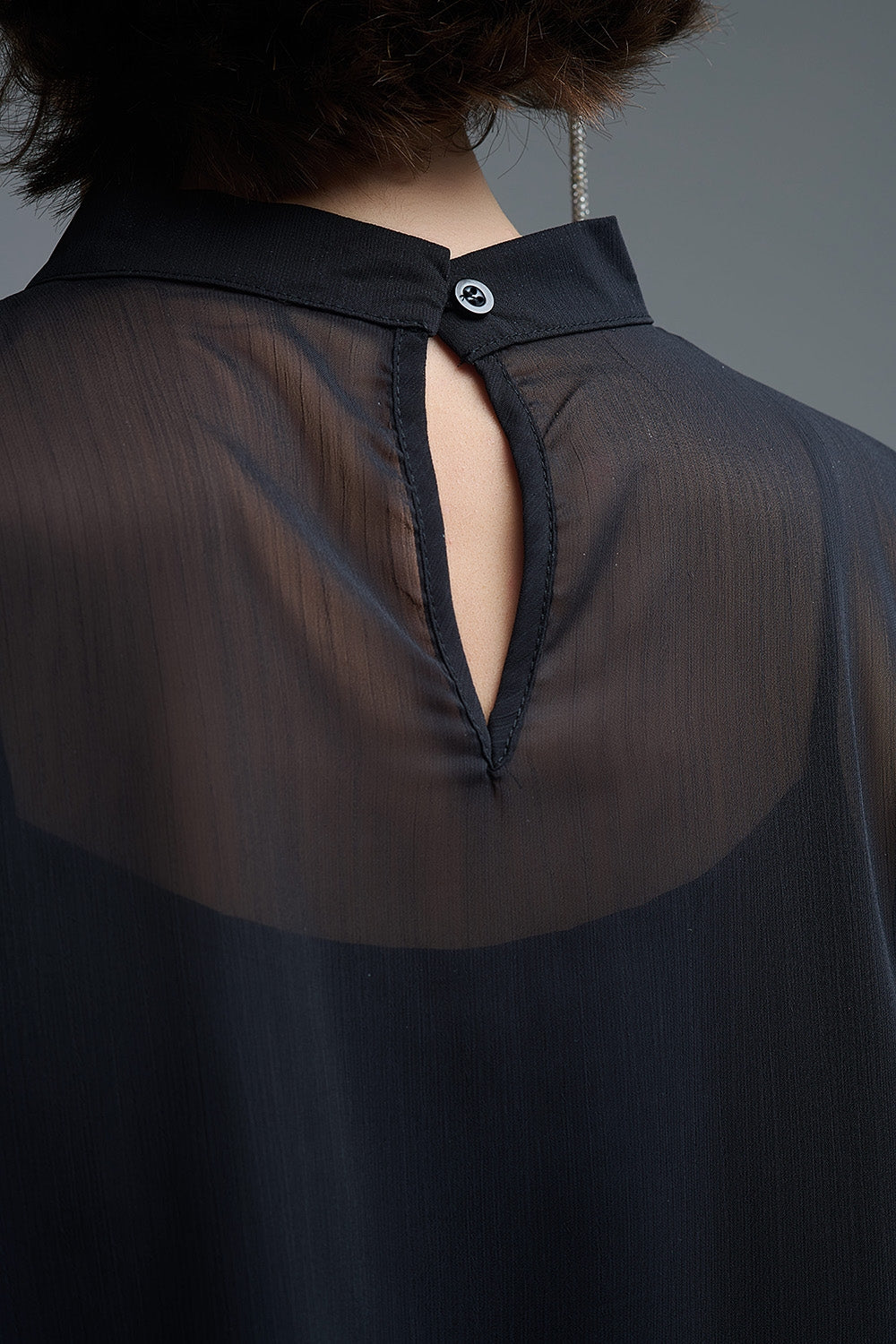 Sheer Cape-style Black Blouse in chiffon With Ruffles