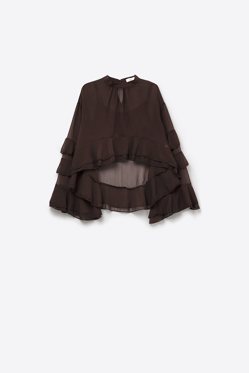 Sheer Cape-style Brown Blouse in chiffon With Ruffles