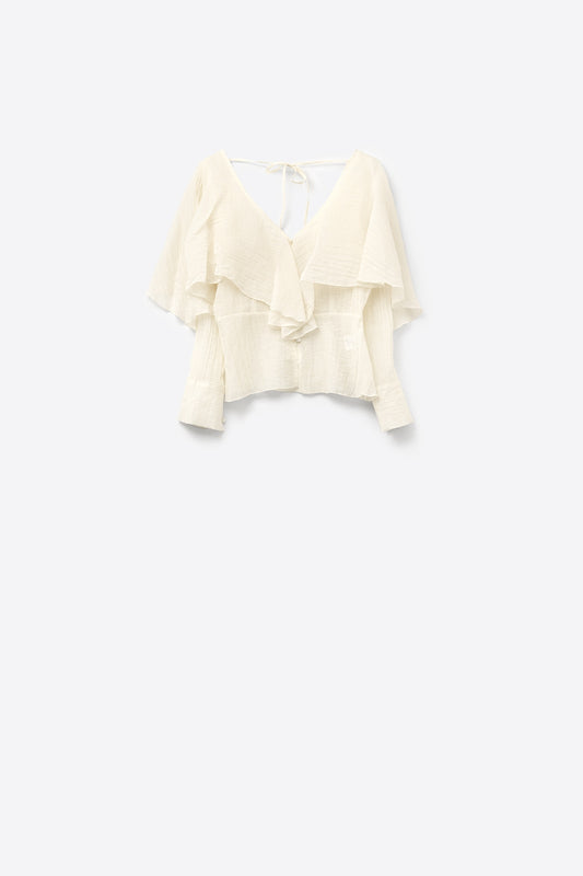Q2 short blouse in flowing chiffon with long sleeves
