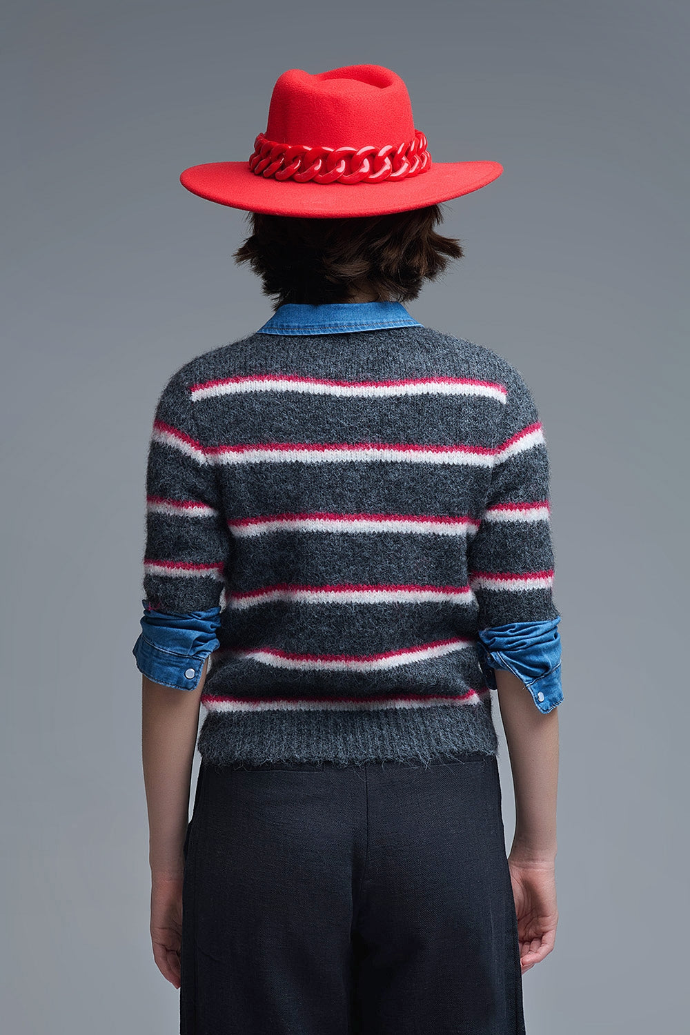 Short Sleeve Embroidered Love Sweater in Dark Grey