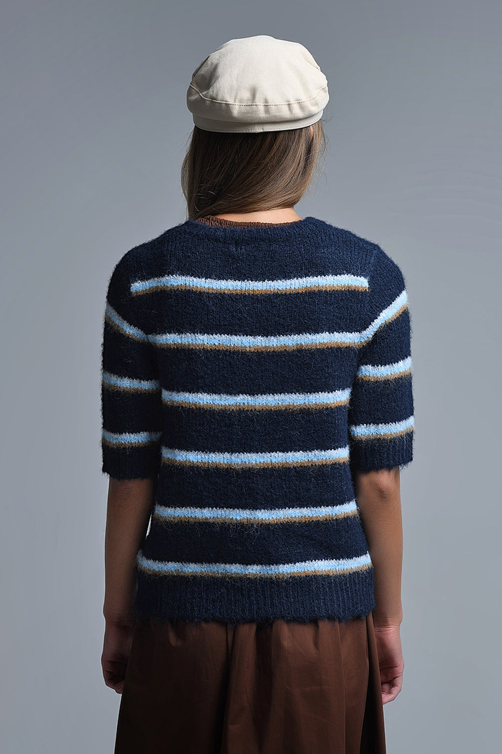 Short Sleeve Embroidered Love Sweater in navy