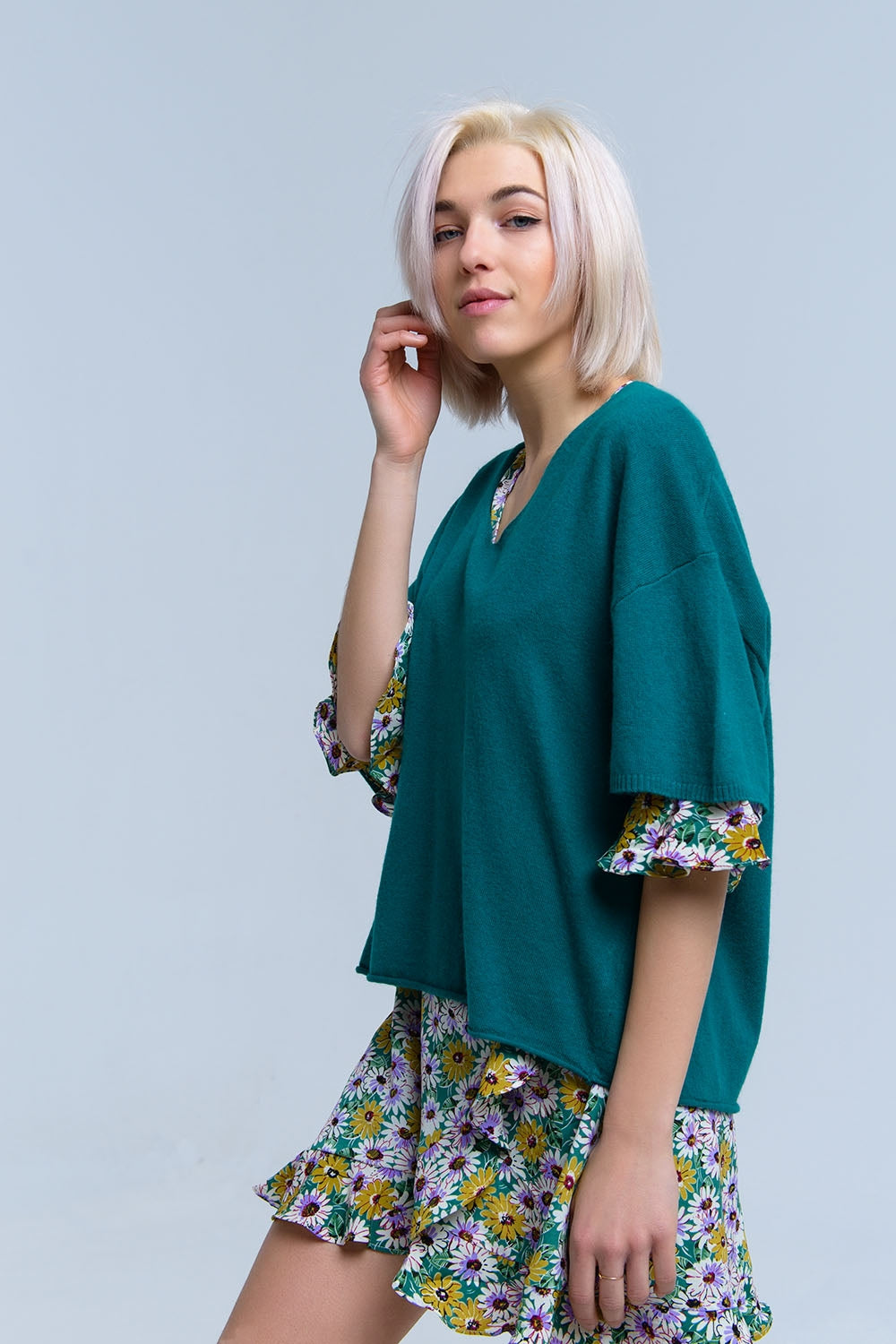 Groene trui met korte mouwen