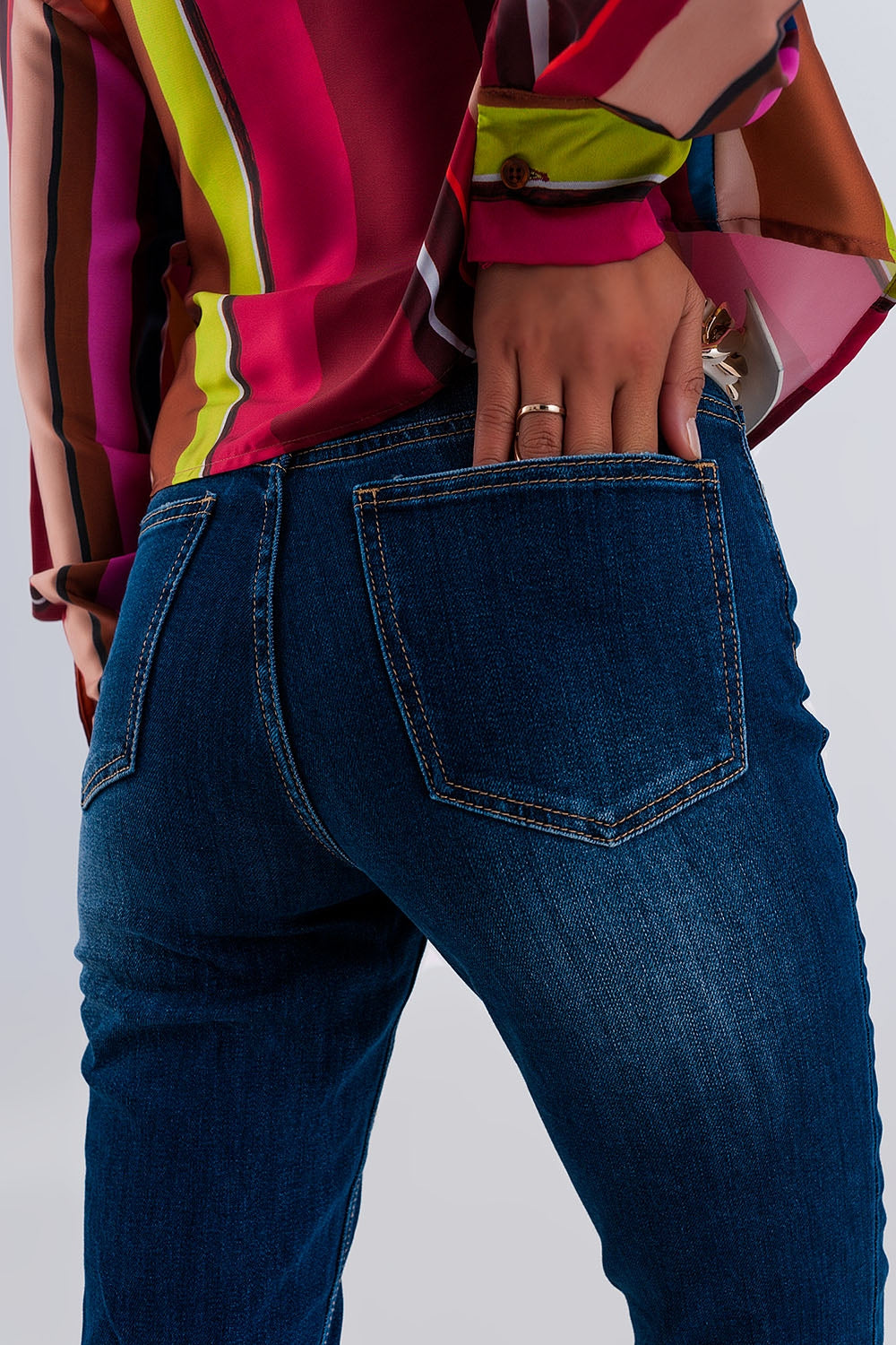 Skinny high waist raw hem jeans in dark blue