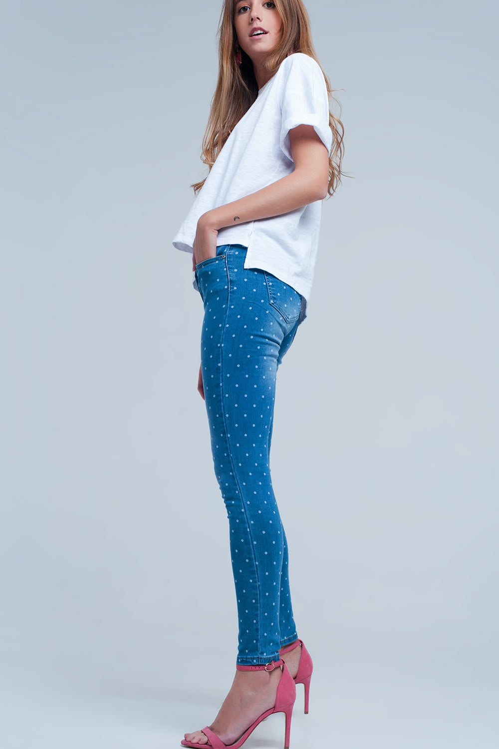 Skinny jeans in polka dot print
