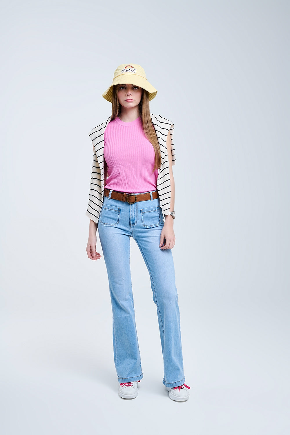 Skinny Light Wash Flare Jeans With Front Pockets