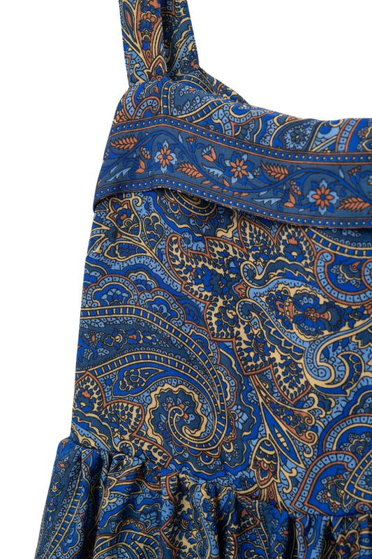 Sleeveless Blue Midi Dress with Abstract Print